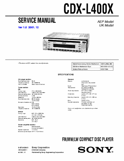 SONY CDX-L400X service manual